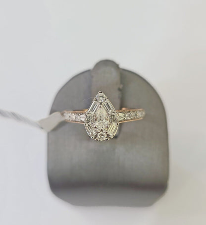 REAL 14k Rose Gold Diamond Ladies Ring Pear Shaped Women Engagement Wedding - Reva Jeweler
