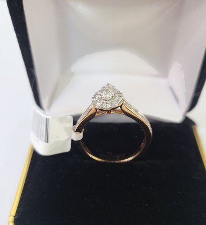 REAL 14k Rose Gold Diamond Ladies Ring Pear Shaped Women Engagement Wedding - Reva Jeweler