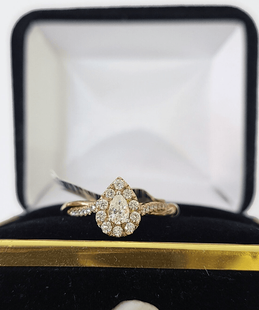 REAL 14k Rose Gold Diamond Ladies Ring Pear Shaped Women Engagement Wedding - Reva Jeweler