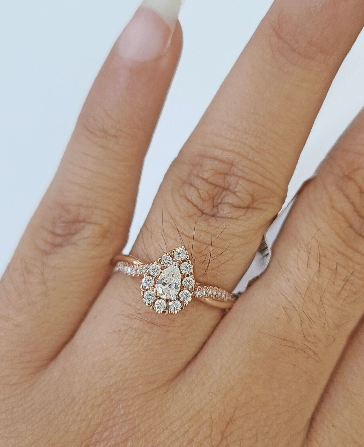 REAL 14k Rose Gold Diamond Ladies Ring Pear Shaped Women Engagement Wedding - Reva Jeweler