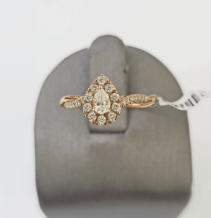REAL 14k Rose Gold Diamond Ladies Ring Pear Shaped Women Engagement Wedding - Reva Jeweler