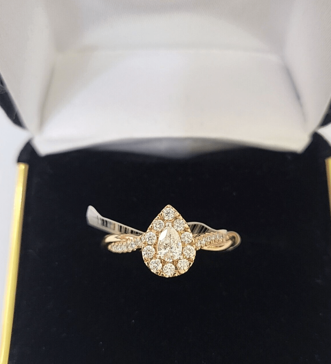 REAL 14k Rose Gold Diamond Ladies Ring Pear Shaped Women Engagement Wedding - Reva Jeweler
