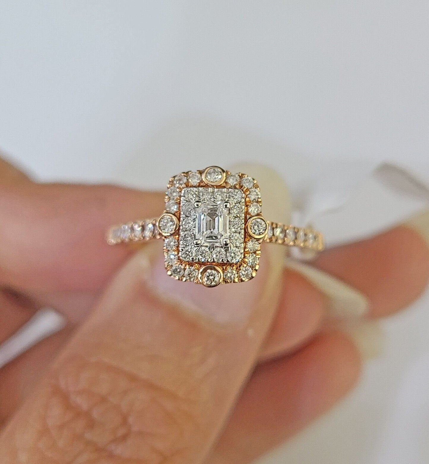 REAL 14k Rose Gold Diamond Ladies Ring Rectangle Shape Women Engagement Wedding - Reva Jeweler