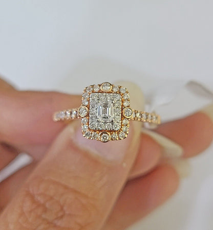 REAL 14k Rose Gold Diamond Ladies Ring Rectangle Shape Women Engagement Wedding - Reva Jeweler