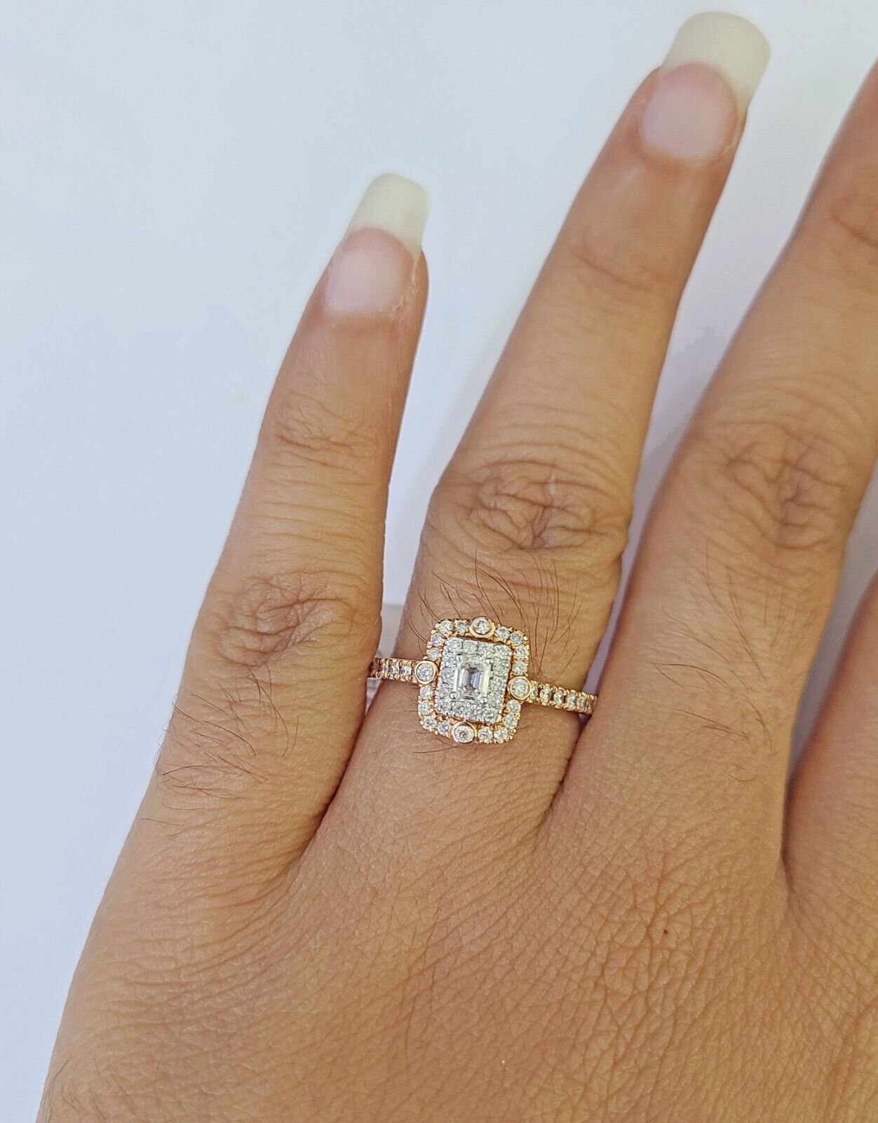 REAL 14k Rose Gold Diamond Ladies Ring Rectangle Shape Women Engagement Wedding - Reva Jeweler