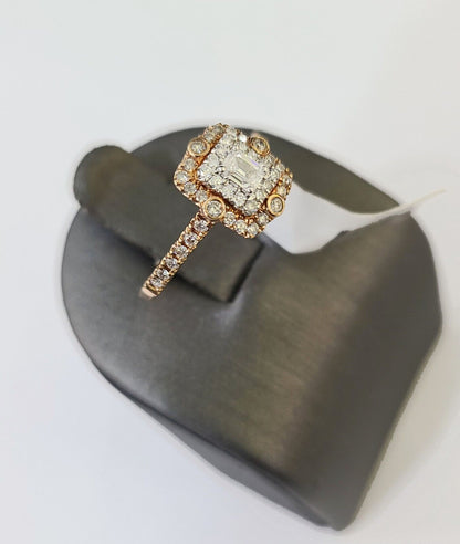 REAL 14k Rose Gold Diamond Ladies Ring Rectangle Shape Women Engagement Wedding - Reva Jeweler