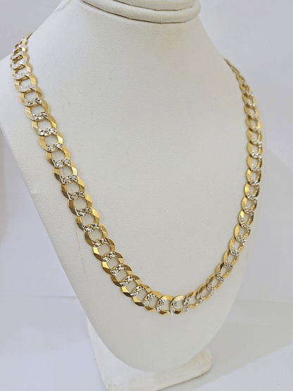 REAL 14k Solid Cuban Curb Link necklace with Diamond Cuts 24 inches 8mm 14kt - Reva Jeweler