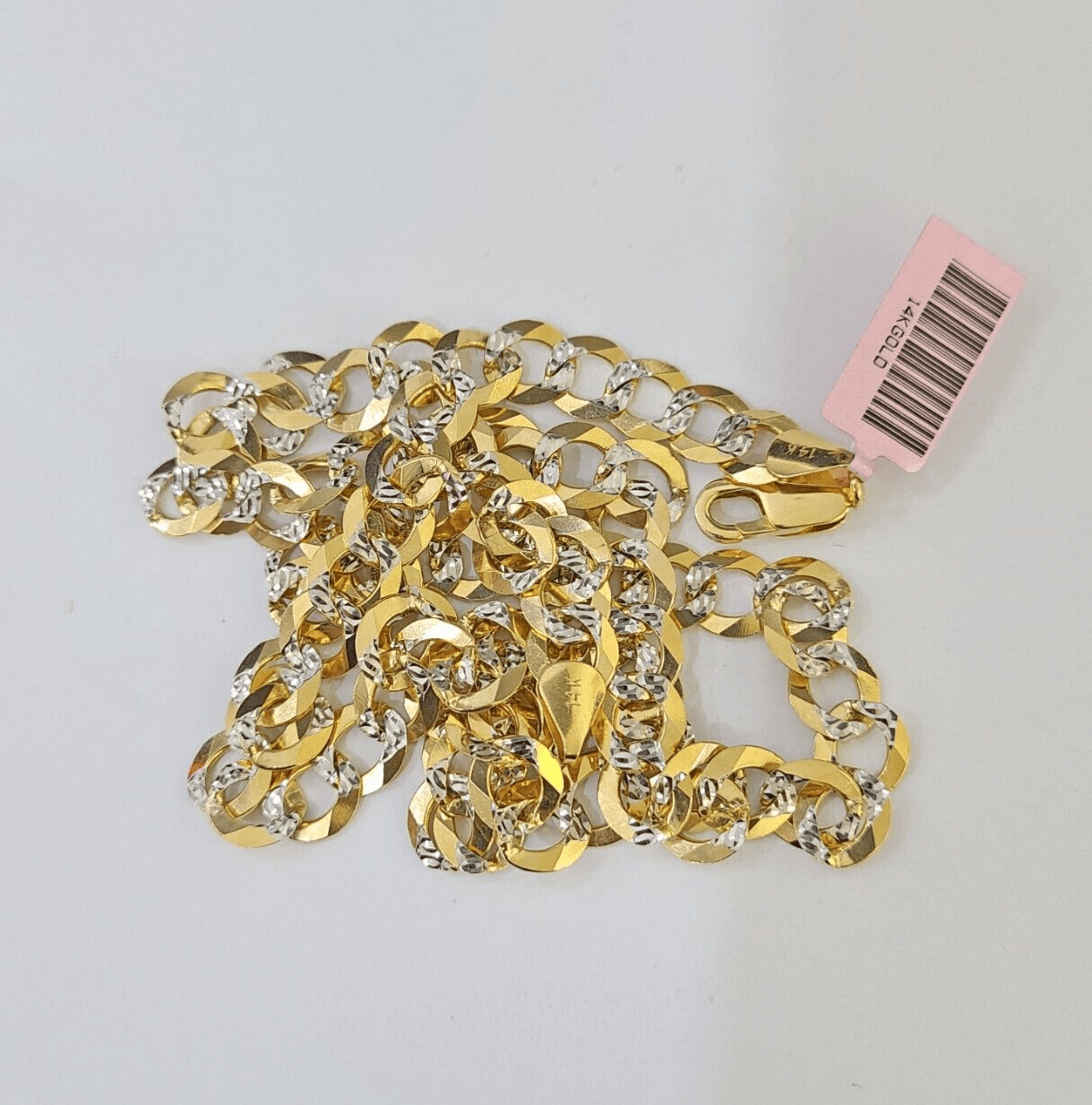 REAL 14k Solid Cuban Curb Link necklace with Diamond Cuts 24 inches 8mm 14kt - Reva Jeweler