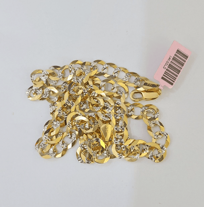 REAL 14k Solid Cuban Curb Link necklace with Diamond Cuts 24 inches 8mm 14kt - Reva Jeweler