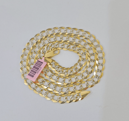 REAL 14k Solid Cuban Curb Link necklace with Diamond Cuts 24 inches 8mm 14kt - Reva Jeweler