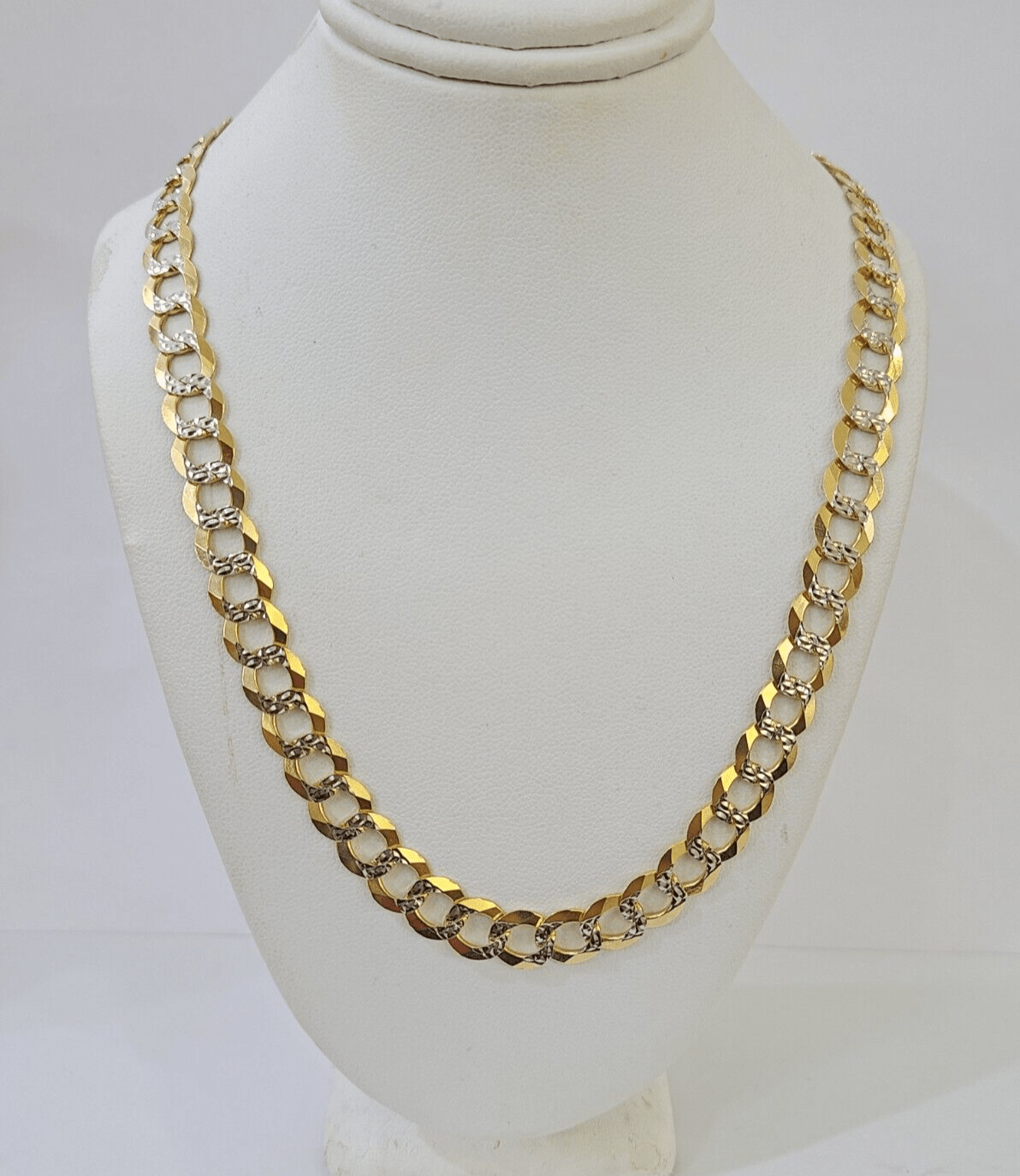 REAL 14k Solid Cuban Curb Link necklace with Diamond Cuts 24 inches 8mm 14kt - Reva Jeweler