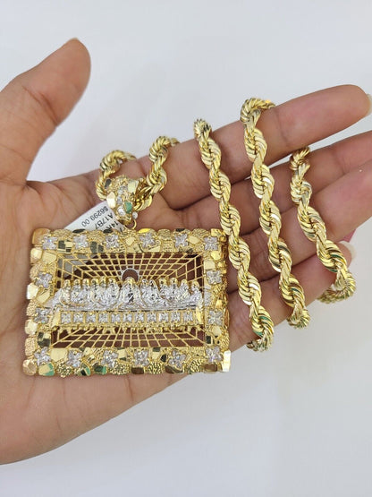Real 14k Solid Rope Chain Last Supper Charm Set 6mm 18"-30" Necklace Gold