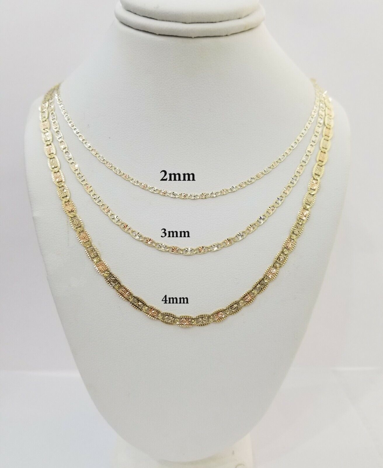 REAL 14k Trio Gold Necklace chain Ladies 3mm 3.5mm 5mm 18" - 24" Women - Reva Jeweler
