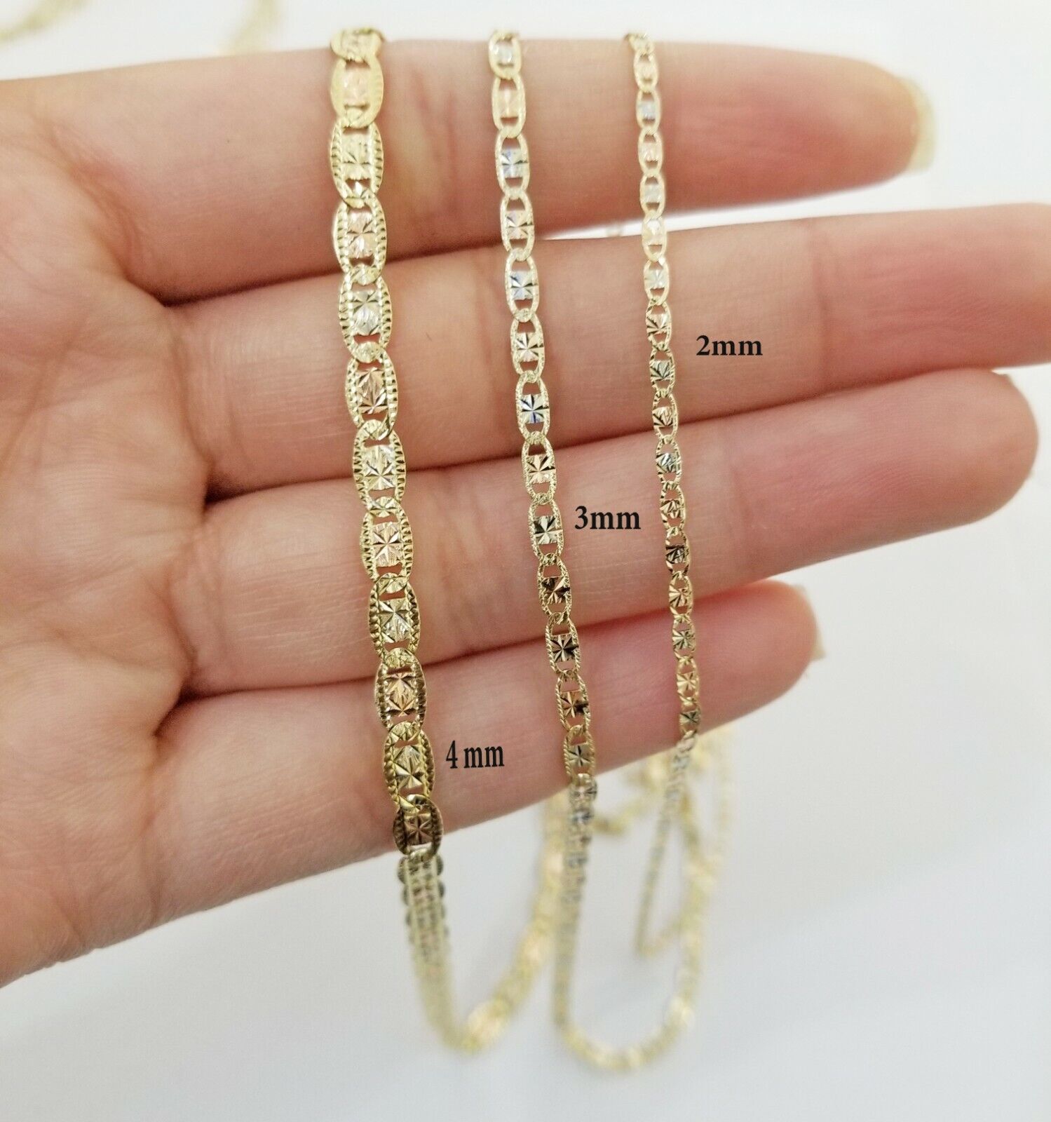 REAL 14k Trio Gold Necklace chain Ladies 3mm 3.5mm 5mm 18" - 24" Women - Reva Jeweler
