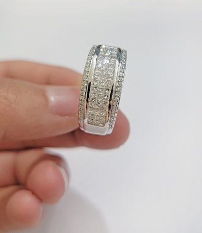 Real 14k White Diamond Ring Mens Band 0.97 Ct Princess Cut Wedding Engagement - Reva Jeweler