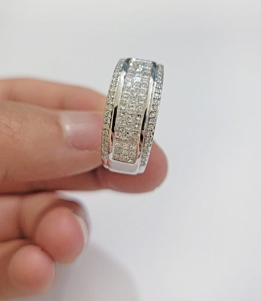 Real 14k White Diamond Ring Mens Band 0.97 Ct Princess Cut Wedding Engagement - Reva Jeweler