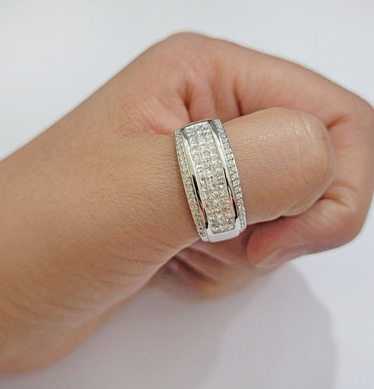 Real 14k White Diamond Ring Mens Band 0.97 Ct Princess Cut Wedding Engagement - Reva Jeweler