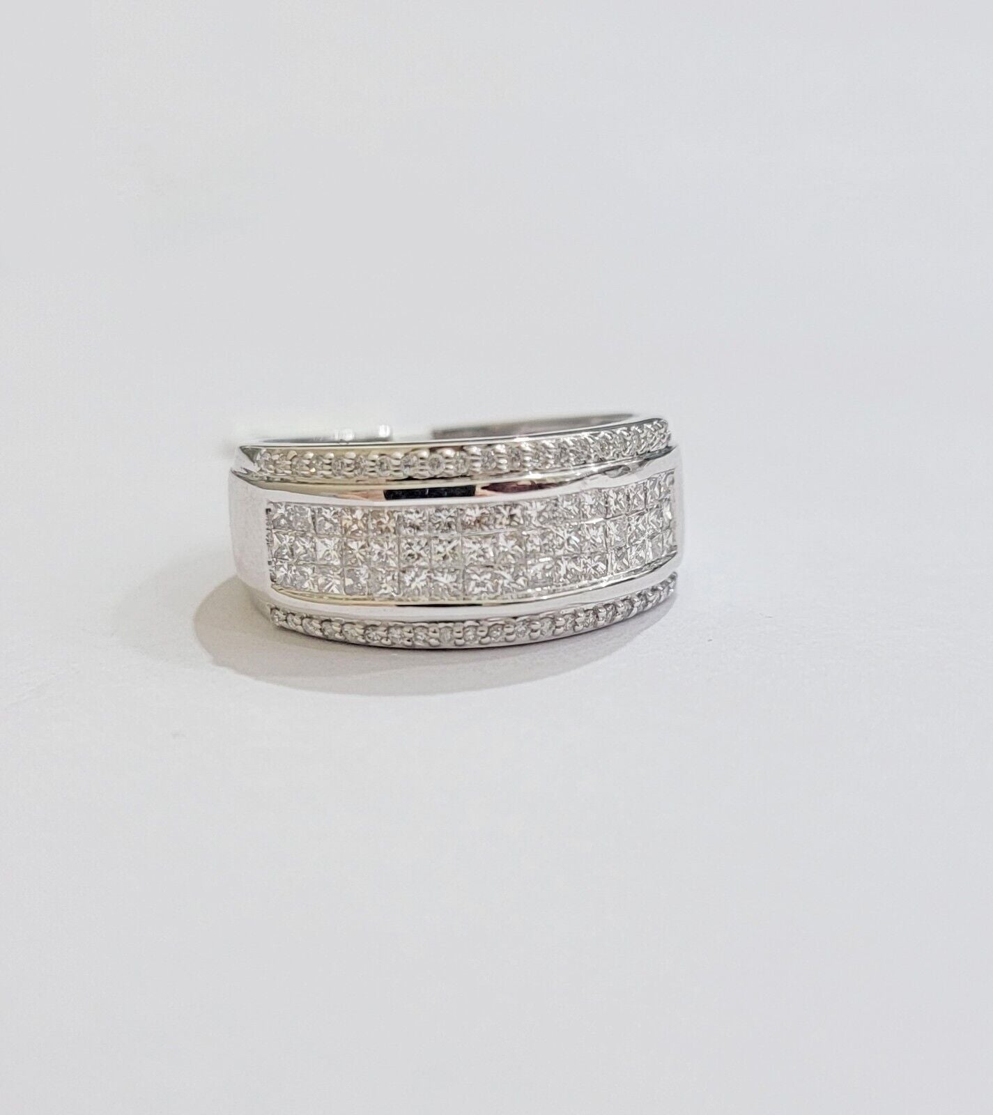 Real 14k White Diamond Ring Mens Band 0.97 Ct Princess Cut Wedding Engagement - Reva Jeweler