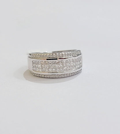 Real 14k White Diamond Ring Mens Band 0.97 Ct Princess Cut Wedding Engagement - Reva Jeweler