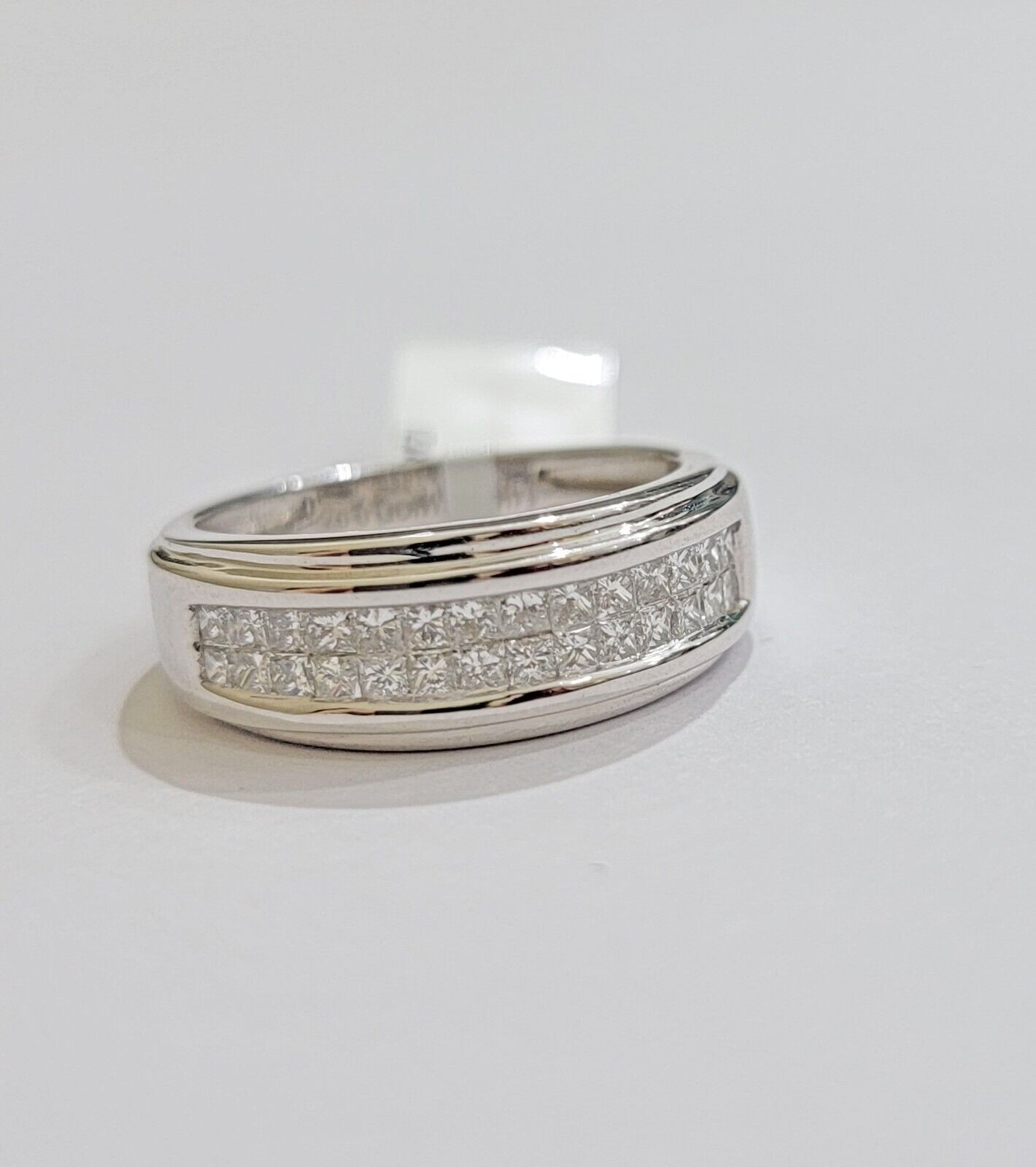 Real 14k White Diamond Ring Mens Band 0.97 Ct PrincessCut Wedding Engagement - Reva Jeweler