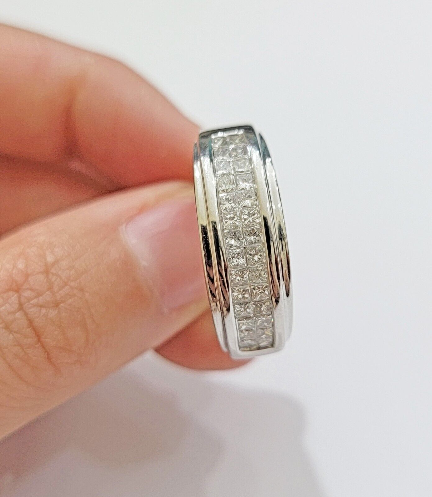 Real 14k White Diamond Ring Mens Band 0.97 Ct PrincessCut Wedding Engagement - Reva Jeweler