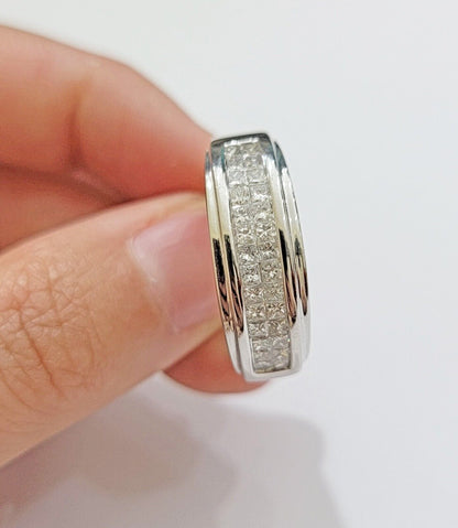 Real 14k White Diamond Ring Mens Band 0.97 Ct PrincessCut Wedding Engagement - Reva Jeweler