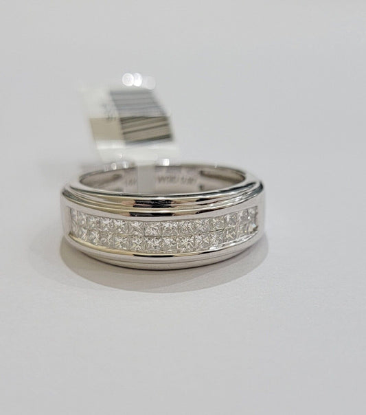 Real 14k White Diamond Ring Mens Band 0.97 Ct PrincessCut Wedding Engagement - Reva Jeweler