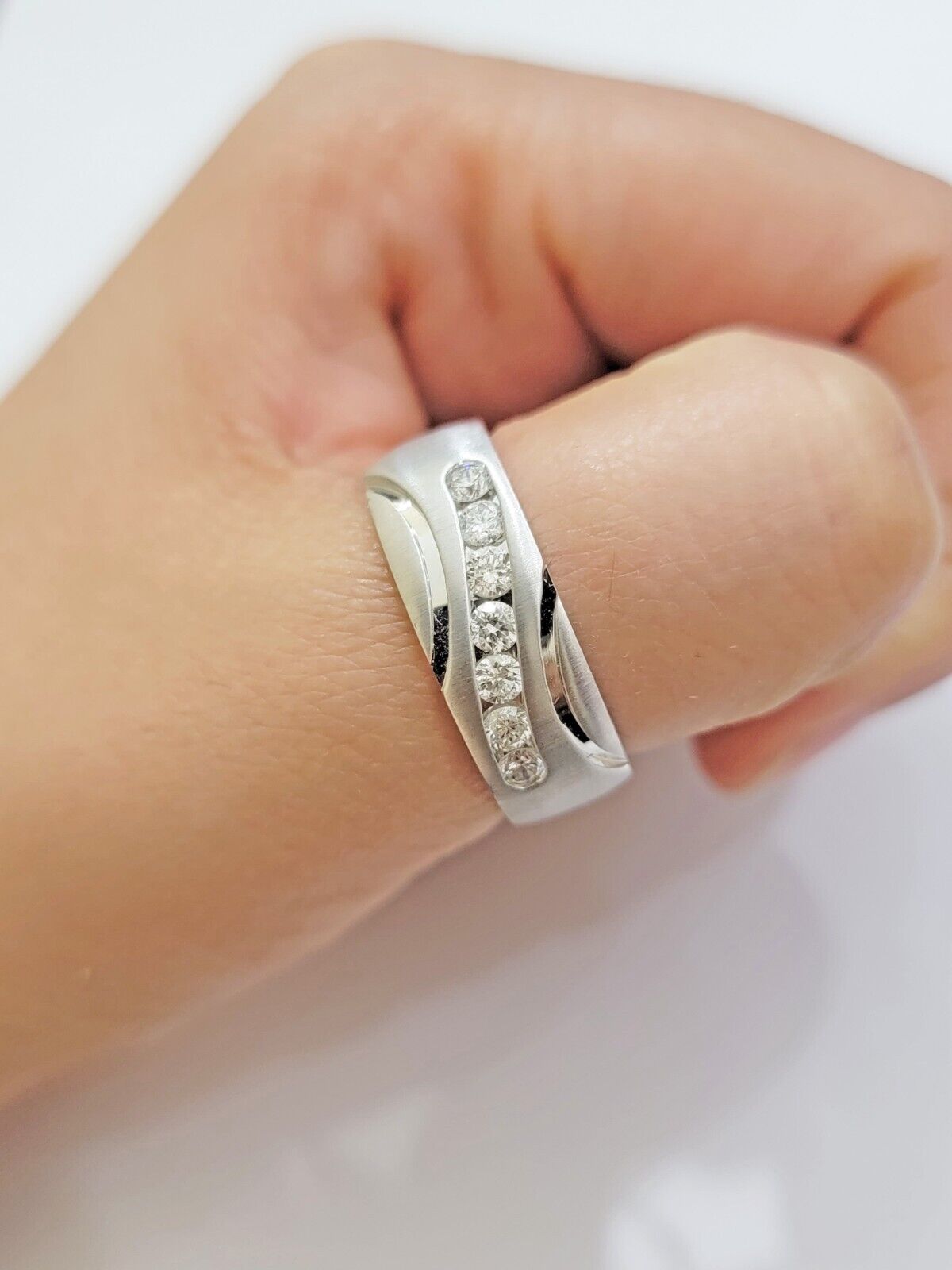 Real 14k White Diamond Ring Mens Band 1/2 Ct Round Cut Wedding Engagement Sizabl - Reva Jeweler