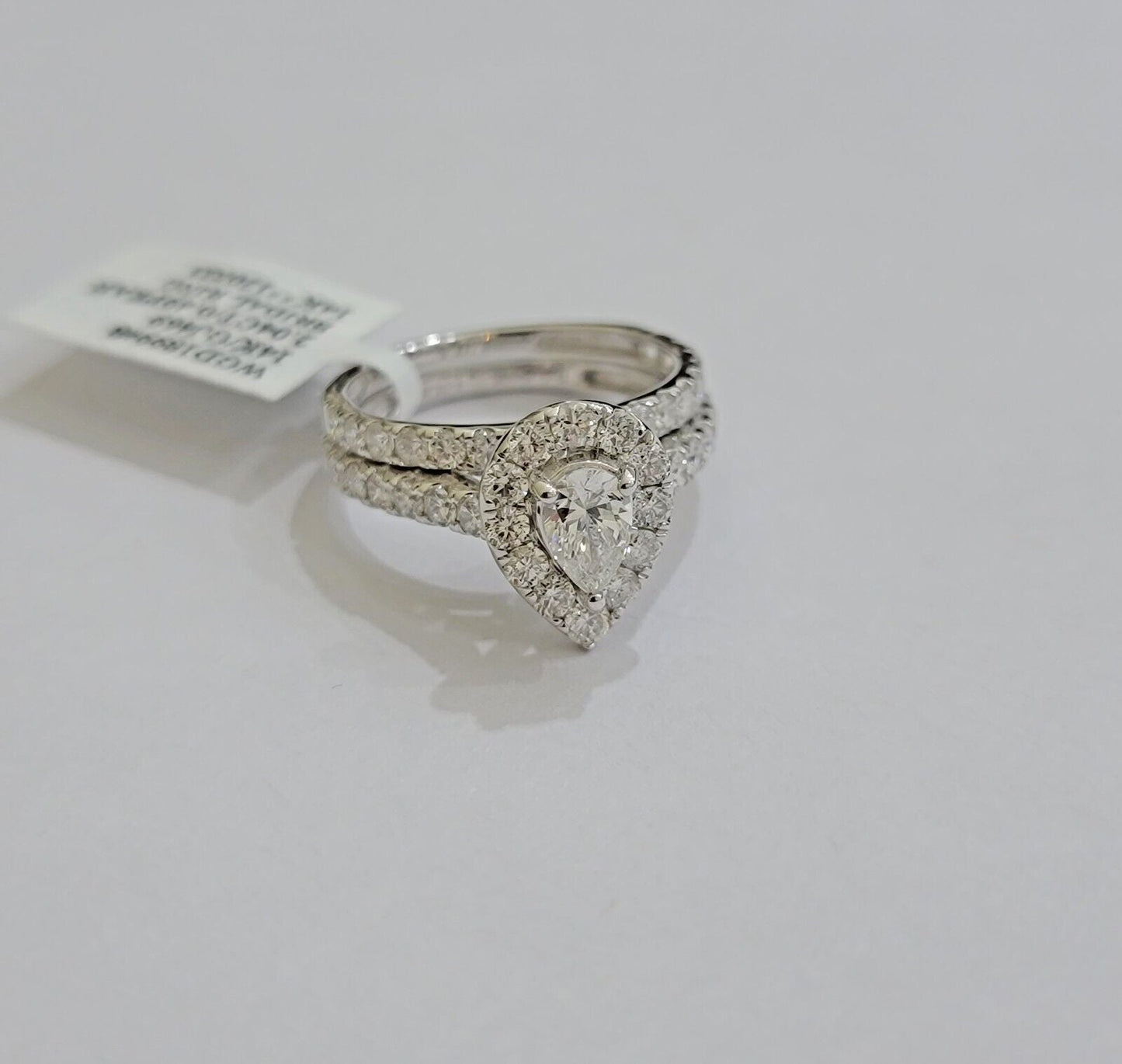 Real 14k White Gold 2CT Diamond Ladies Ring Engagement Wedding Pear SET Genuine - Reva Jeweler