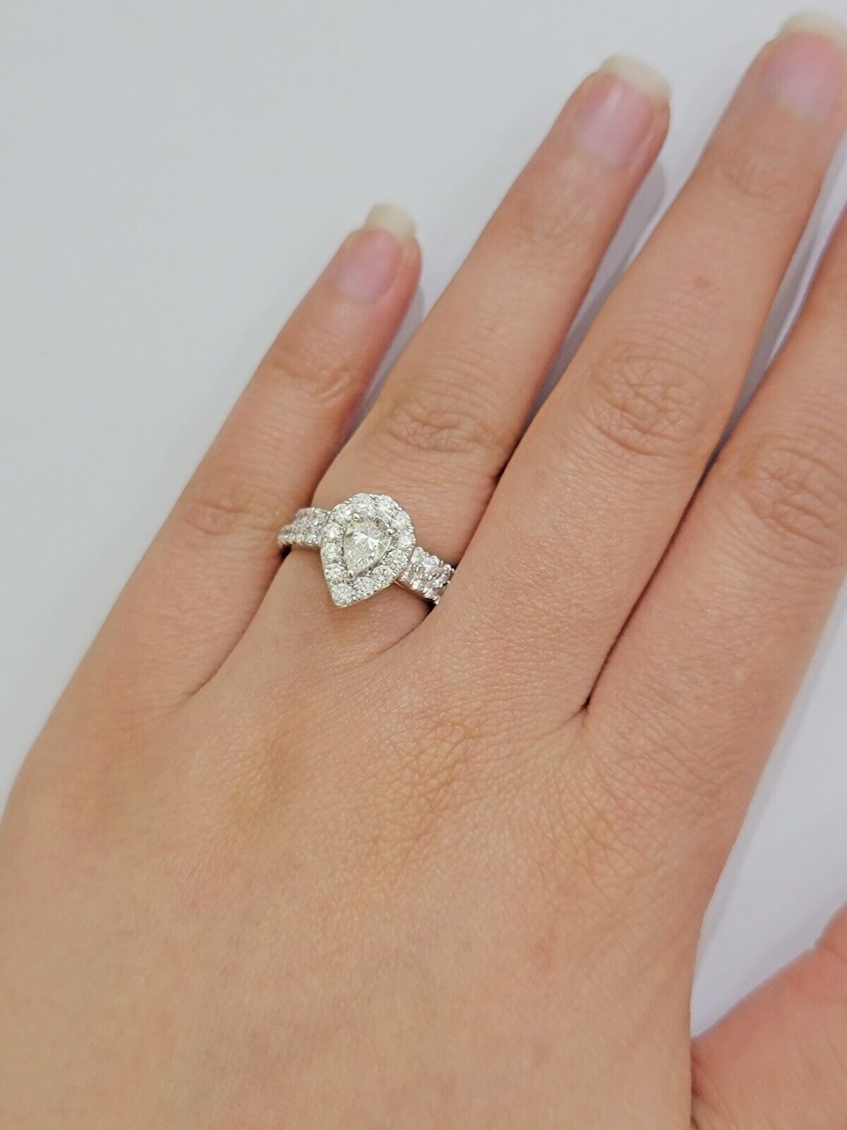Real 14k White Gold 2CT Diamond Ladies Ring Engagement Wedding Pear SET Genuine - Reva Jeweler