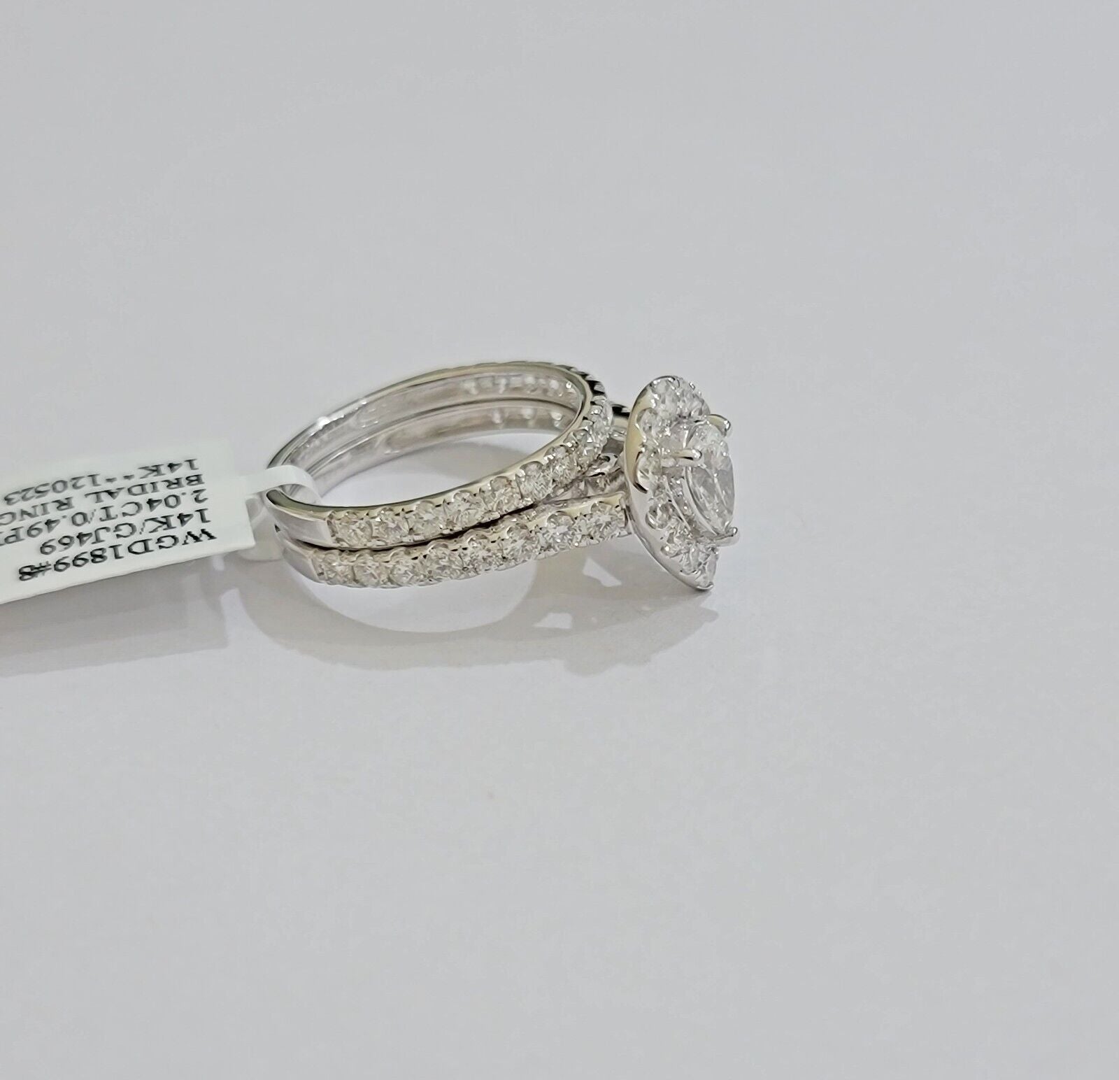 Real 14k White Gold 2CT Diamond Ladies Ring Engagement Wedding Pear SET Genuine - Reva Jeweler