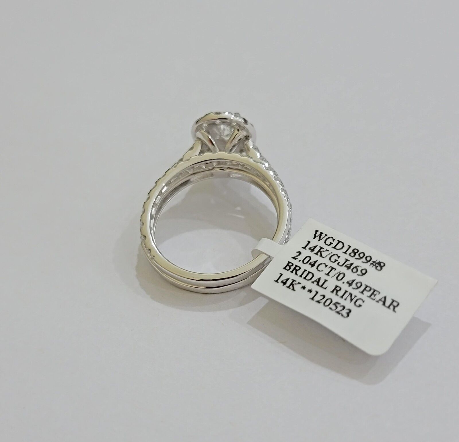 Real 14k White Gold 2CT Diamond Ladies Ring Engagement Wedding Pear SET Genuine - Reva Jeweler