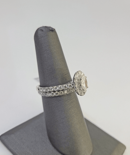 Real 14k White Gold Diamond Ladies Ring Band Set Natural Diamond Bridal Wedding - GoldenlinQ