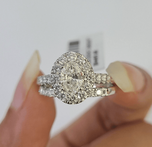Real 14k White Gold Diamond Ladies Ring Band Set Natural Diamond Bridal Wedding - GoldenlinQ