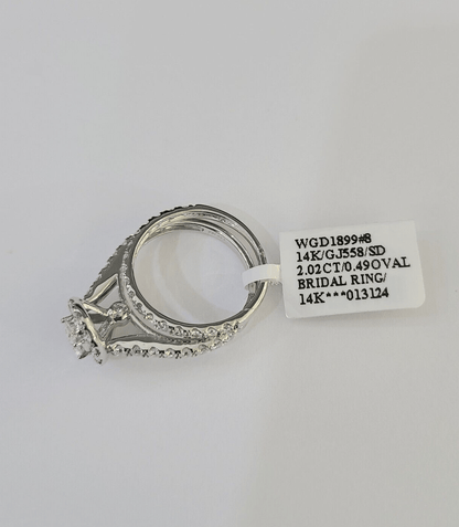 Real 14k White Gold Diamond Ladies Ring Band Set Natural Diamond Bridal Wedding - GoldenlinQ