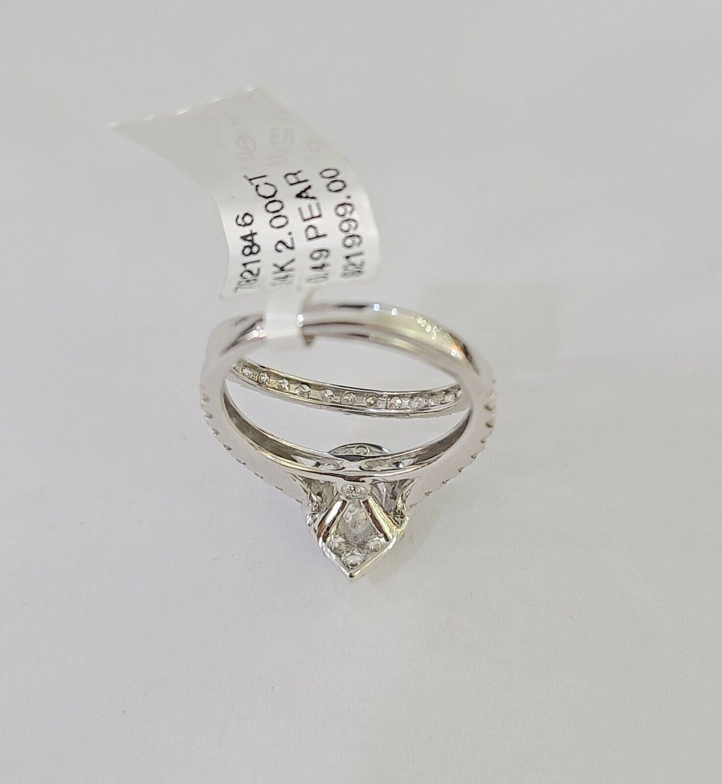 Real 14k White Gold Diamond Ladies Ring Band Set Tear drop 2CT Natural Diamond - Reva Jeweler