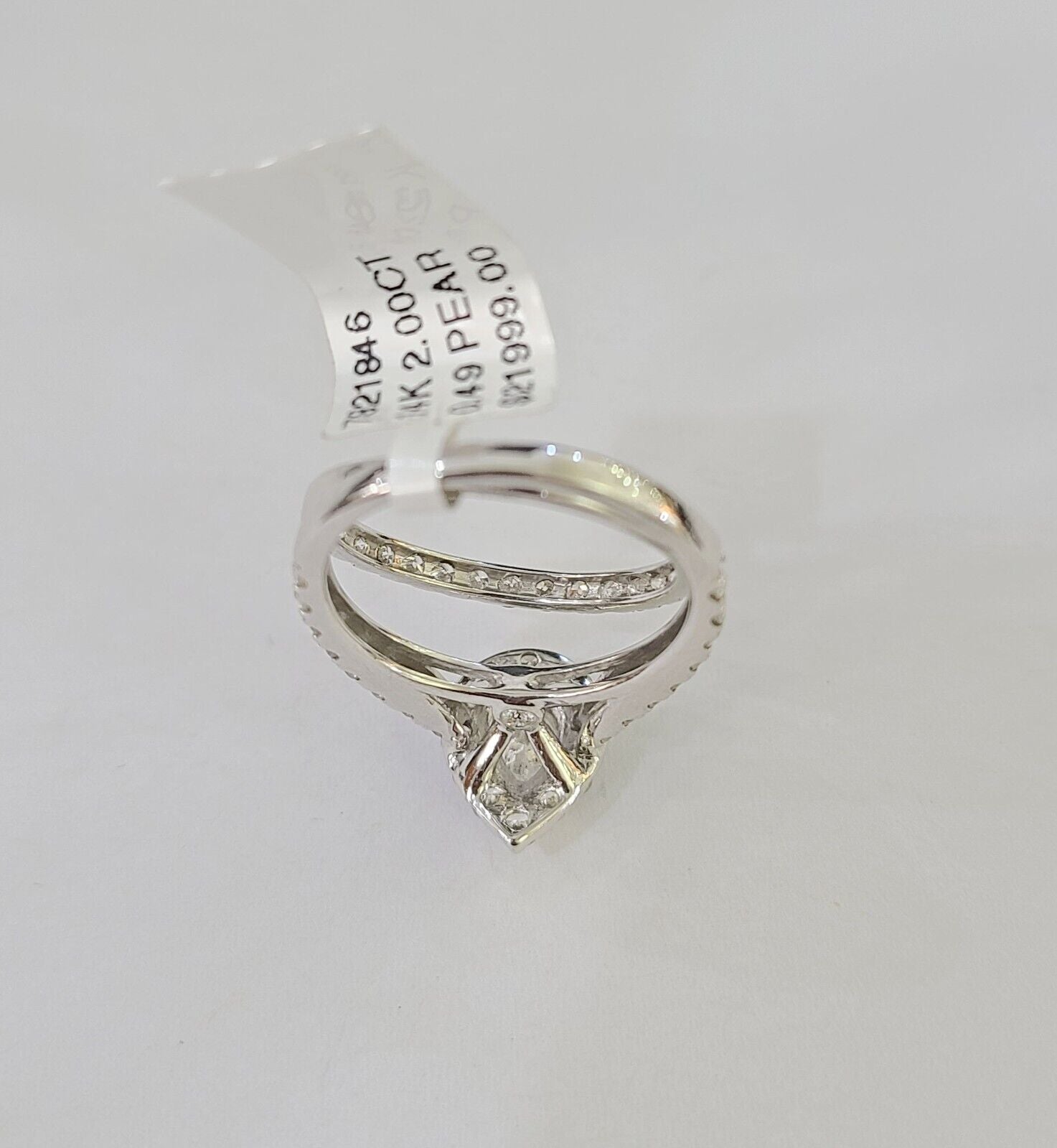 Real 14k White Gold Diamond Ladies Ring Band Set Tear drop 2CT Natural Diamond - Reva Jeweler