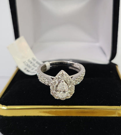 Real 14k White Gold Diamond Ladies Ring Band Set Tear drop 2CT Natural Diamond - Reva Jeweler
