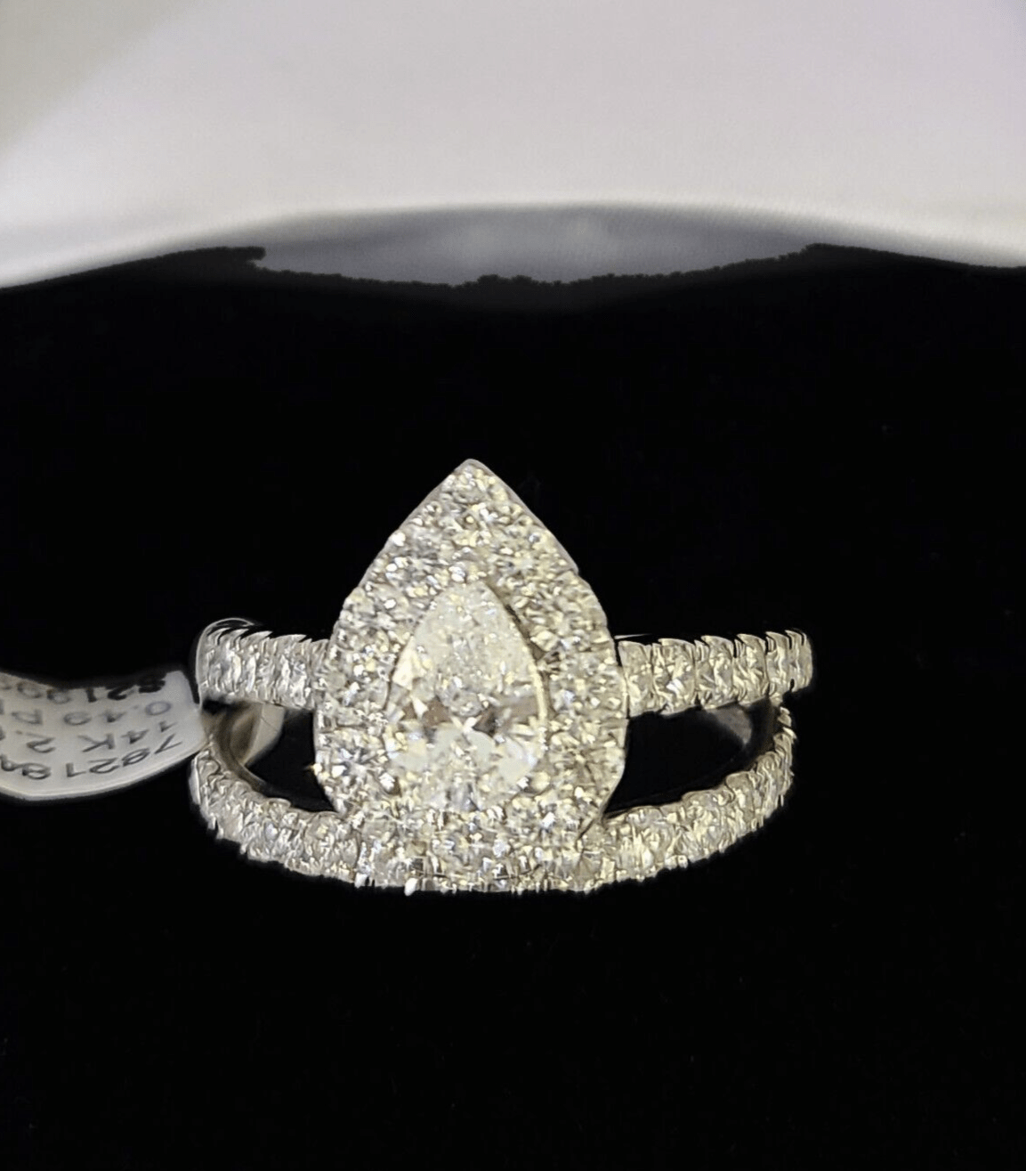 Real 14k White Gold Diamond Ladies Ring Band Set Tear drop 2CT Natural Diamond - Reva Jeweler