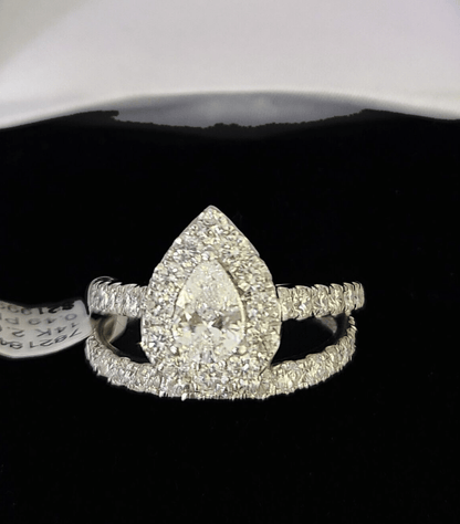 Real 14k White Gold Diamond Ladies Ring Band Set Tear drop 2CT Natural Diamond - Reva Jeweler