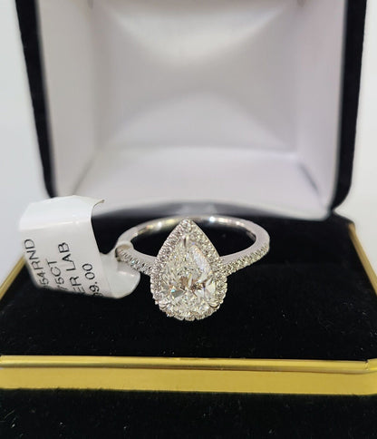 Real 14k White Gold Diamond Ladies Ring PearLab Created Women Engagement Wedding - Reva Jeweler