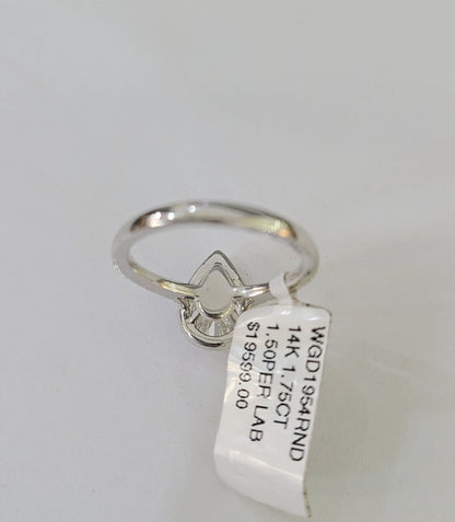 Real 14k White Gold Diamond Ladies Ring PearLab Created Women Engagement Wedding - Reva Jeweler