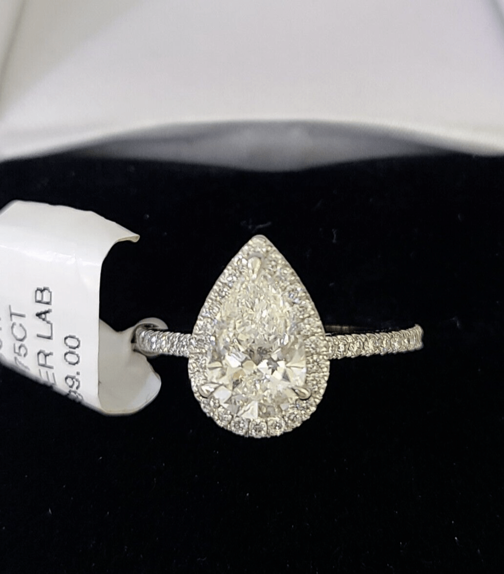 Real 14k White Gold Diamond Ladies Ring PearLab Created Women Engagement Wedding - Reva Jeweler