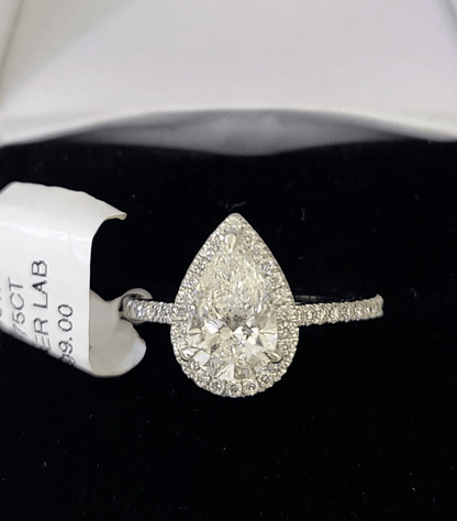 Real 14k White Gold Diamond Ladies Ring PearLab Created Women Engagement Wedding - Reva Jeweler
