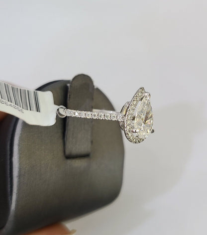Real 14k White Gold Diamond Ladies Ring PearLab Created Women Engagement Wedding - Reva Jeweler