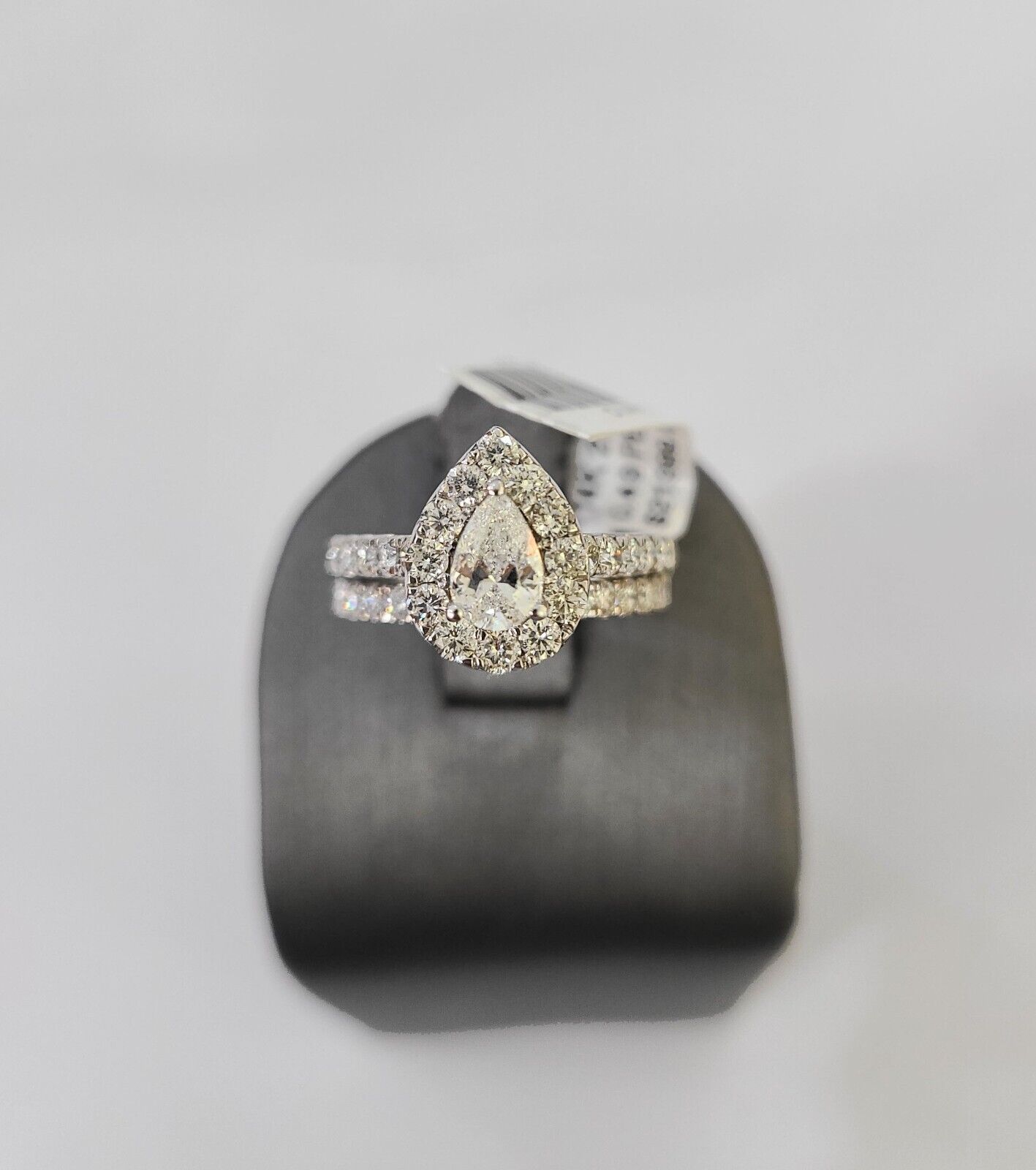 Real 14k White Gold Diamond Ladies Ring SET Pear Lab Created Engagement Wedding - Reva Jeweler