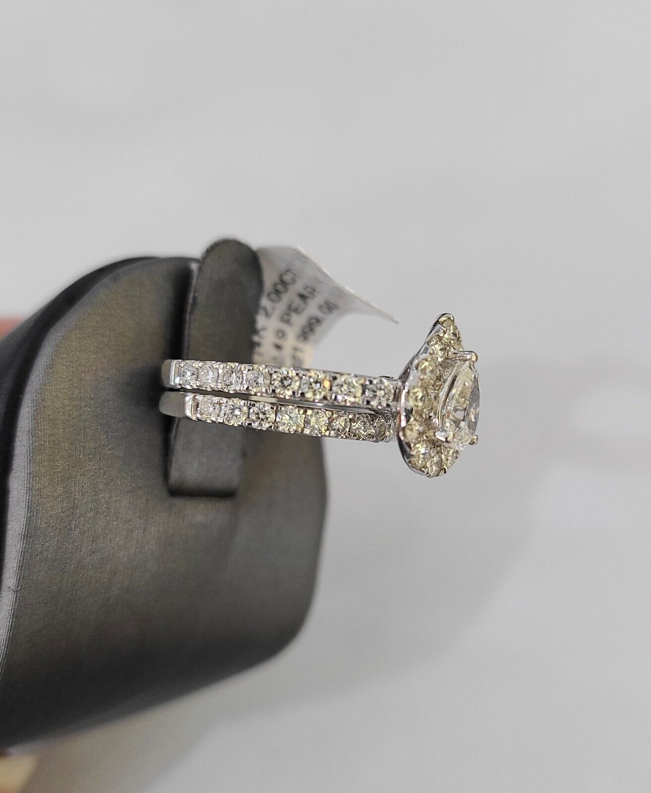 Real 14k White Gold Diamond Ladies Ring SET Pear Lab Created Engagement Wedding - Reva Jeweler