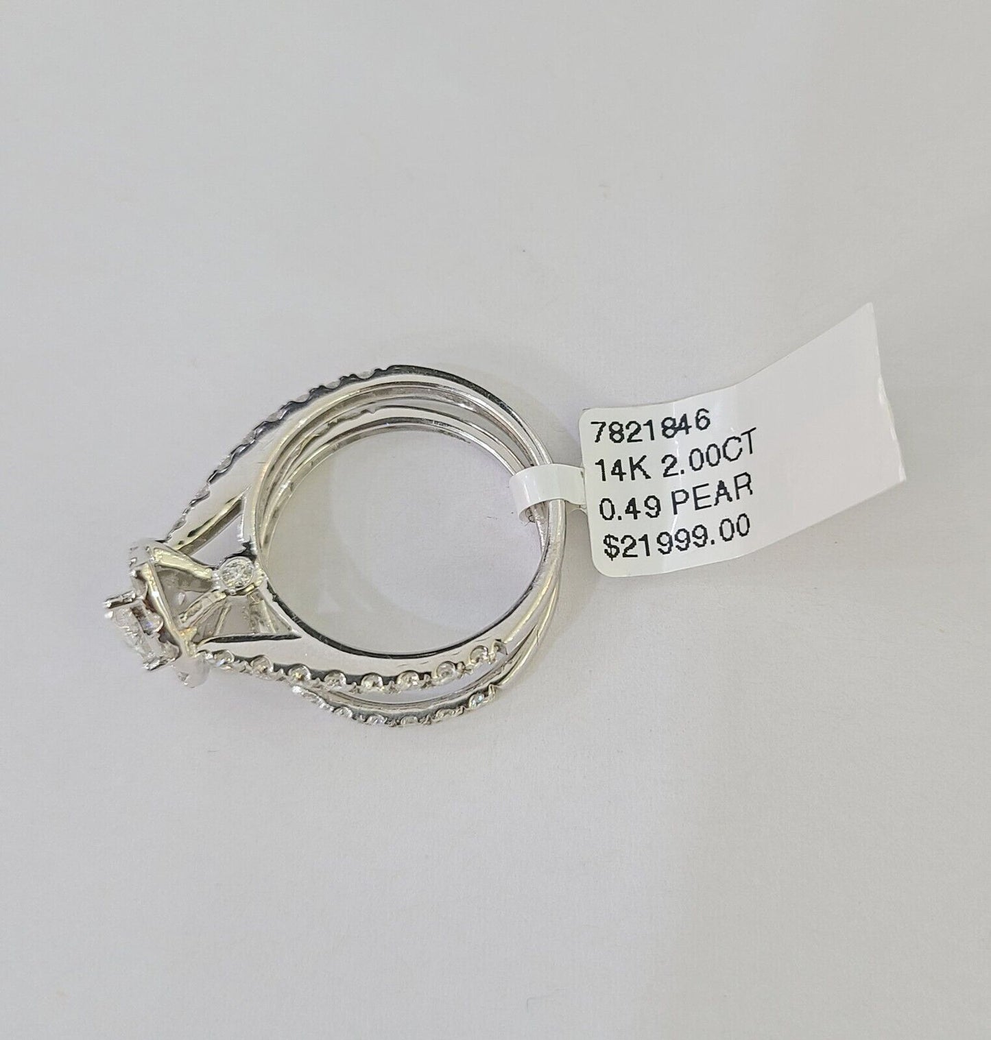 Real 14k White Gold Diamond Ladies Ring SET Pear Lab Created Engagement Wedding - Reva Jeweler