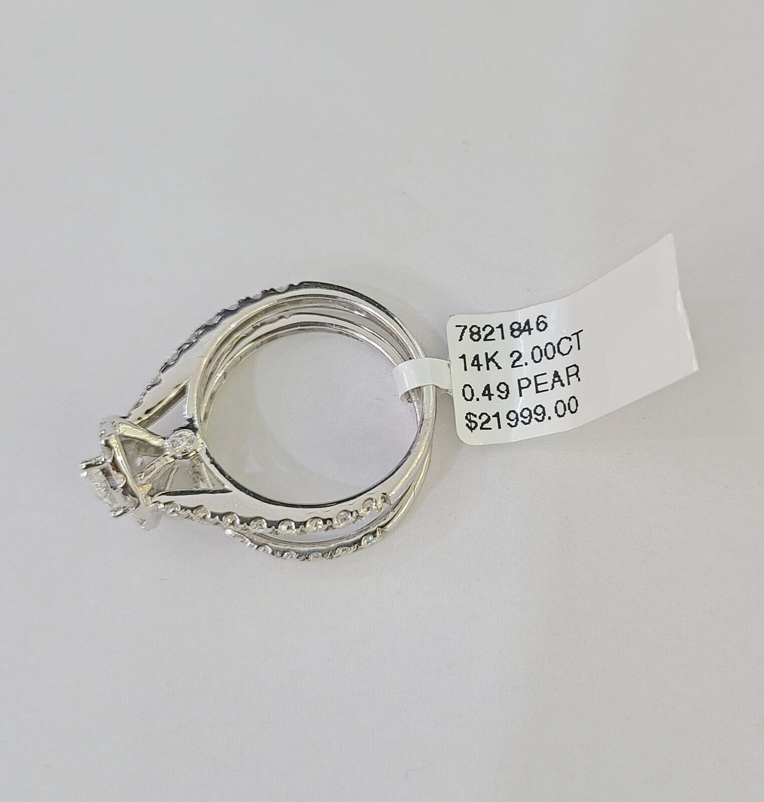 Real 14k White Gold Diamond Ladies Ring SET Pear Lab Created Engagement Wedding - Reva Jeweler