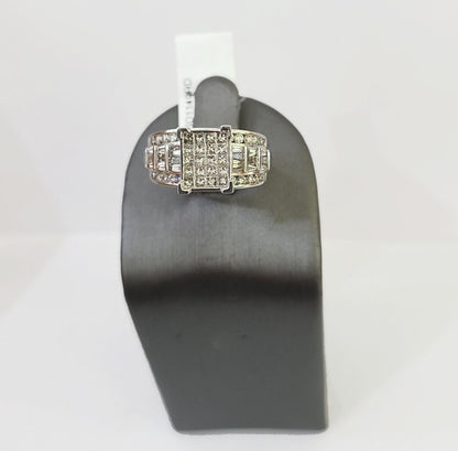 REAL 14k White Gold Diamond Ring 1.46 CT Size 10 Square Shaped Engagement Ring - Reva Jeweler